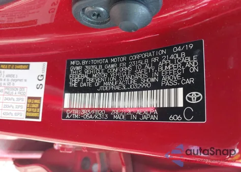 2020 Toyota Corolla Le из США, поврежденный, VIN JTDEPRAE3LJ032990